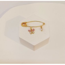 Παραμάνα Σε Κίτρινο Χρυσό 9Κ - Πεταλούδα σε ροζ σμάλτο και μαργαριτάρι (KID177)